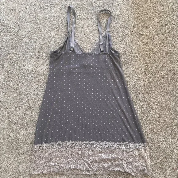 Y2K Grey Babydoll Polka Dot Lace Mini Dress / Lingerie Top XL - Picture 5 of 9